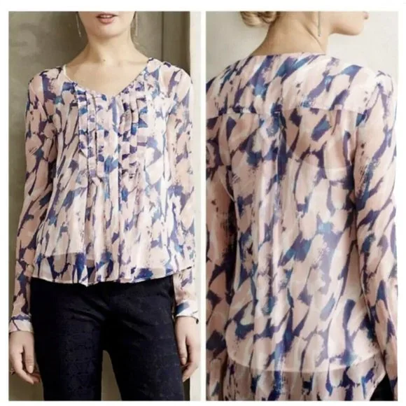 Anthropologie Maeve Silk Ruffled Pleated Blouse 6 - Picture 2 of 7